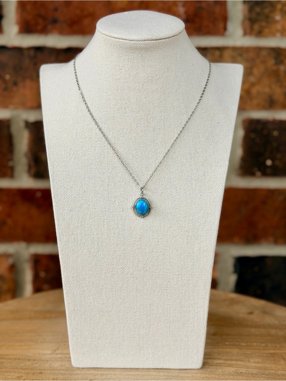 Turquoise Stainless Steel Frame Charm Necklace